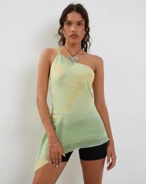 Nesrin One Shoulder Longline Top in Yellow Watercolour