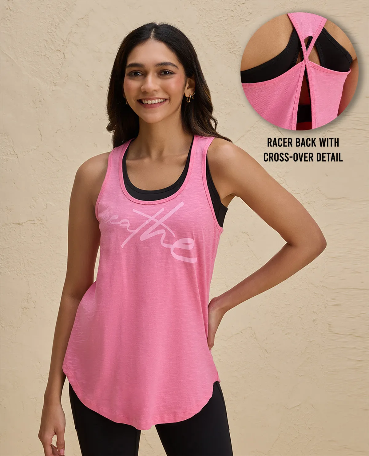 Nykd By Nykaa Summer Essential Cotton Slub Longline Tank -NYAT034-Pink