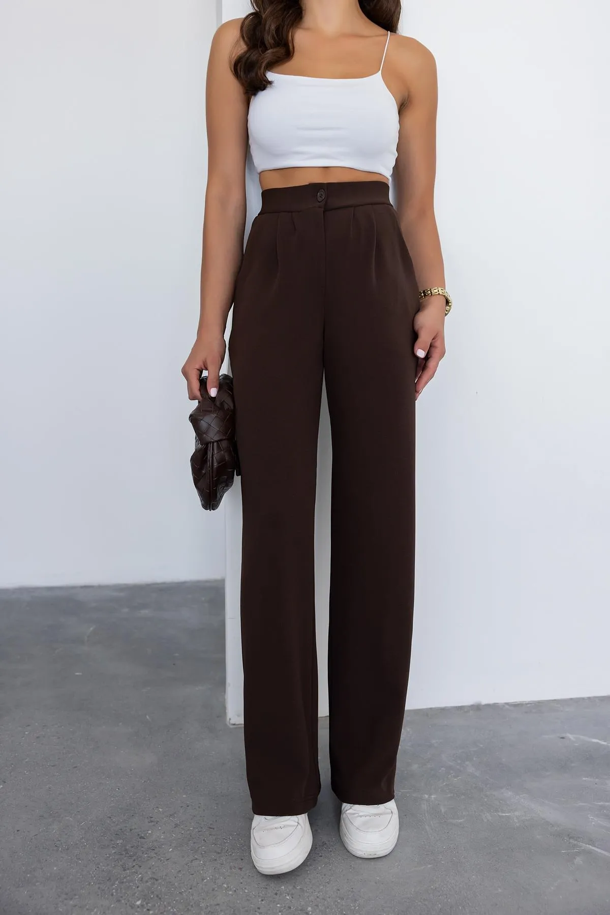 Palazzo Pants with Pockets - BROWN