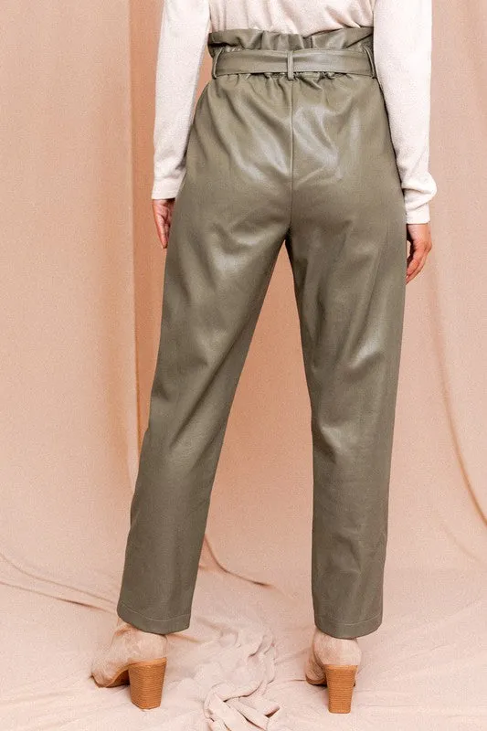 Paperbag High Waist Belted Vegan Trousers