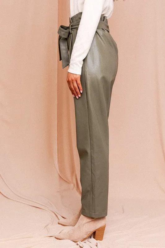 Paperbag High Waist Belted Vegan Trousers