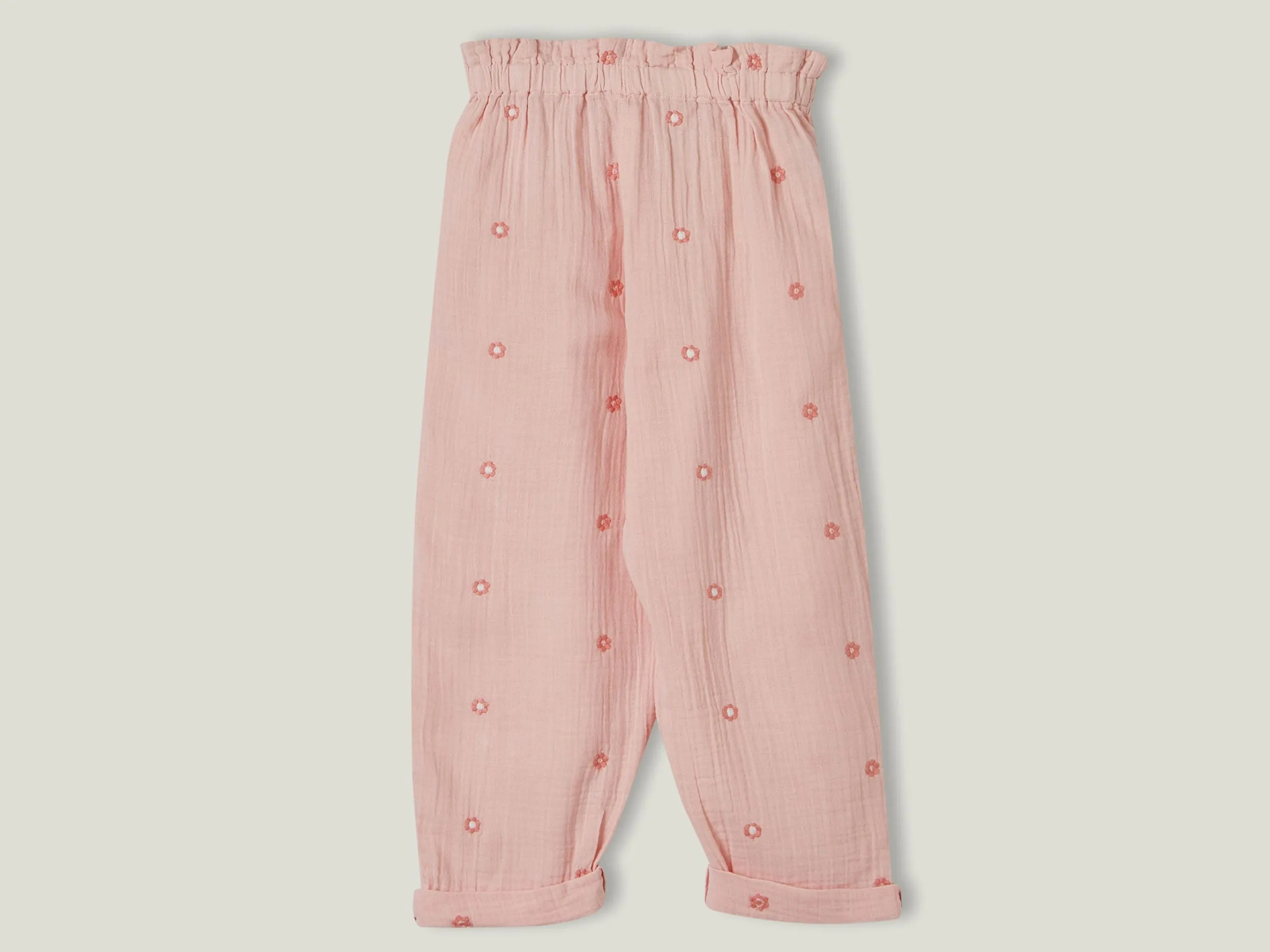 Paperbag trousers with flower embroidery