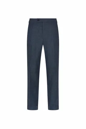 Petrol Blue Wool, Silk & Linen Trousers