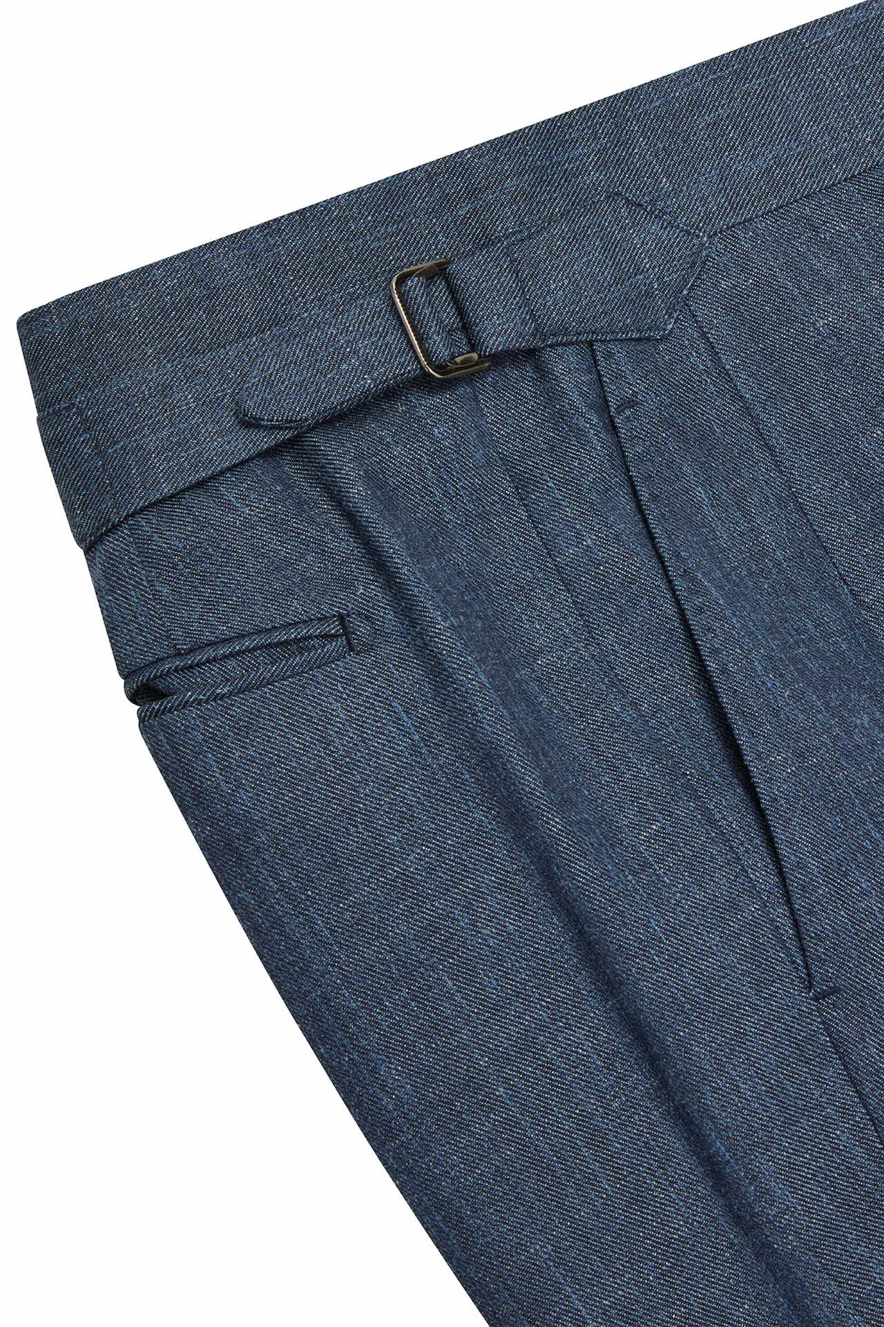 Petrol Blue Wool, Silk & Linen Trousers