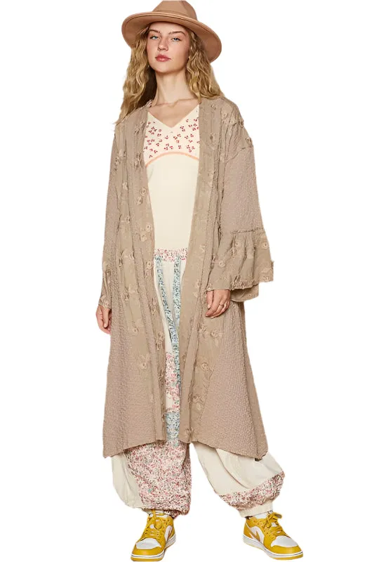 POL Flower Lace Trim Open Front Longline Cardigan