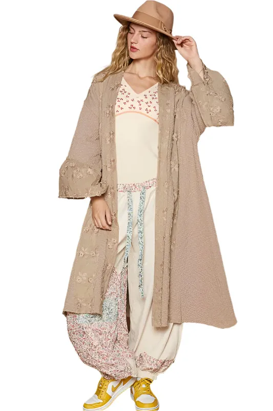 POL Flower Lace Trim Open Front Longline Cardigan