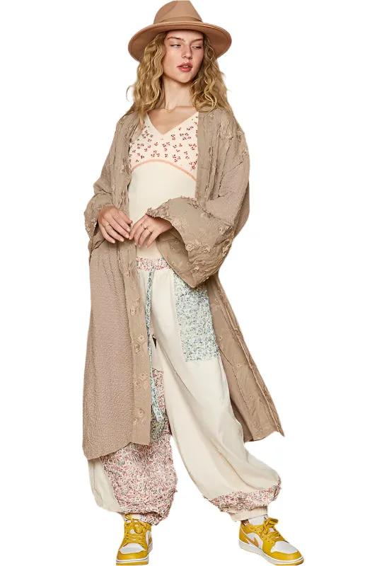 POL Flower Lace Trim Open Front Longline Cardigan