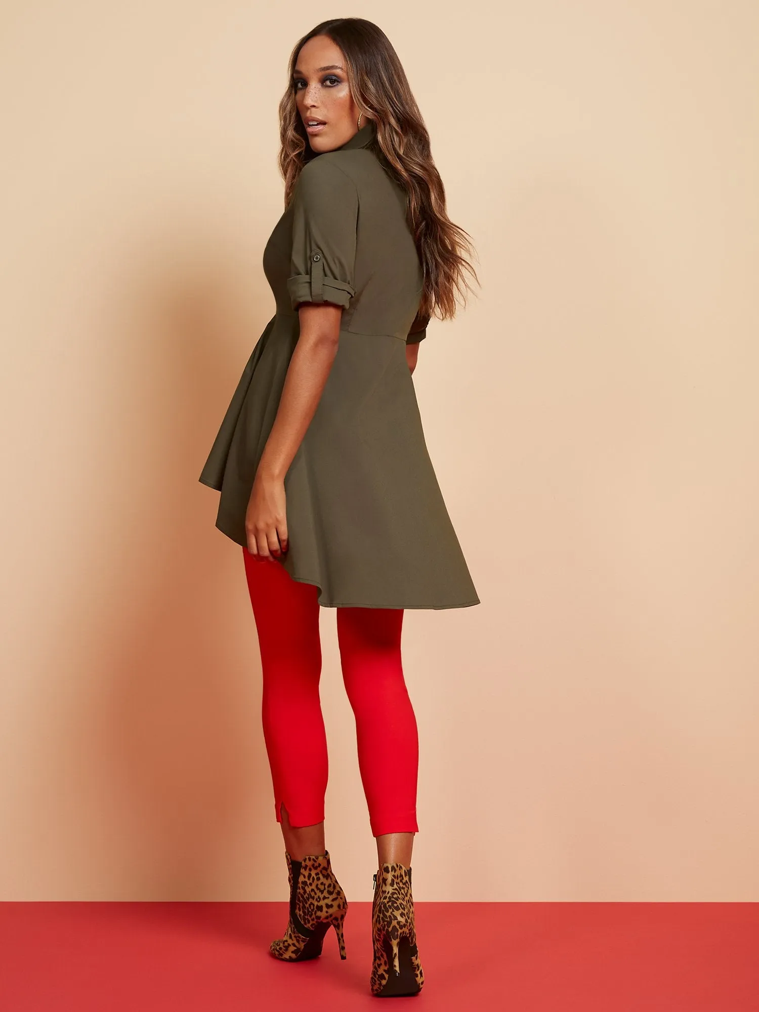 Poplin Peplum-Hem Tunic Shirt