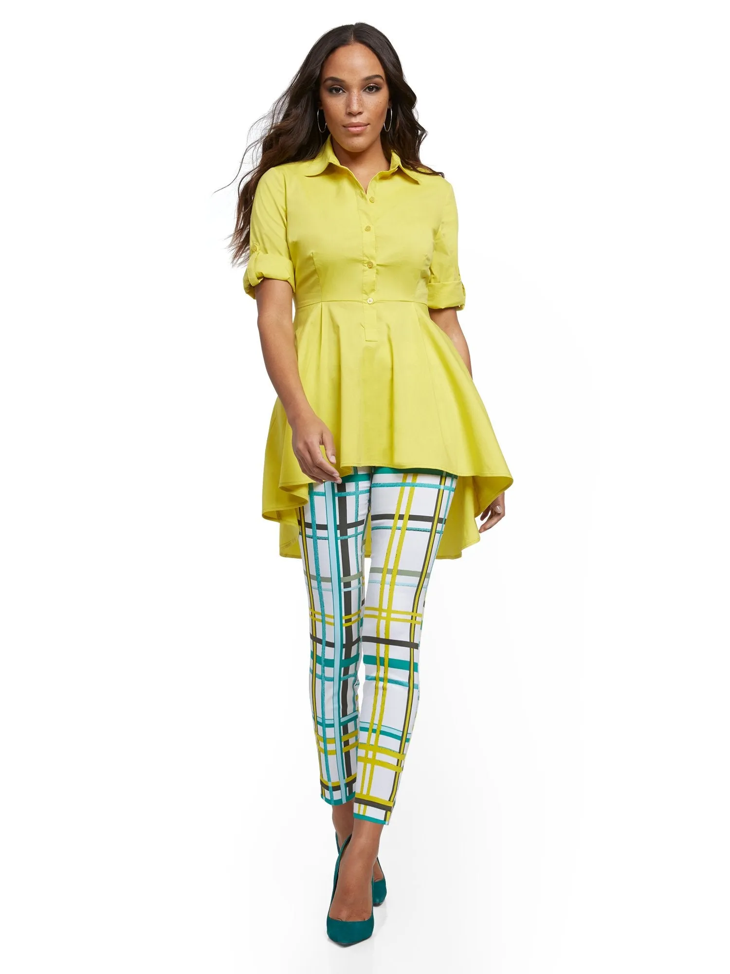 Poplin Peplum-Hem Tunic Shirt