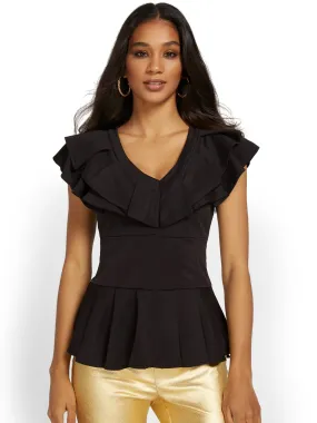 Ruffle-Neck Peplum Top