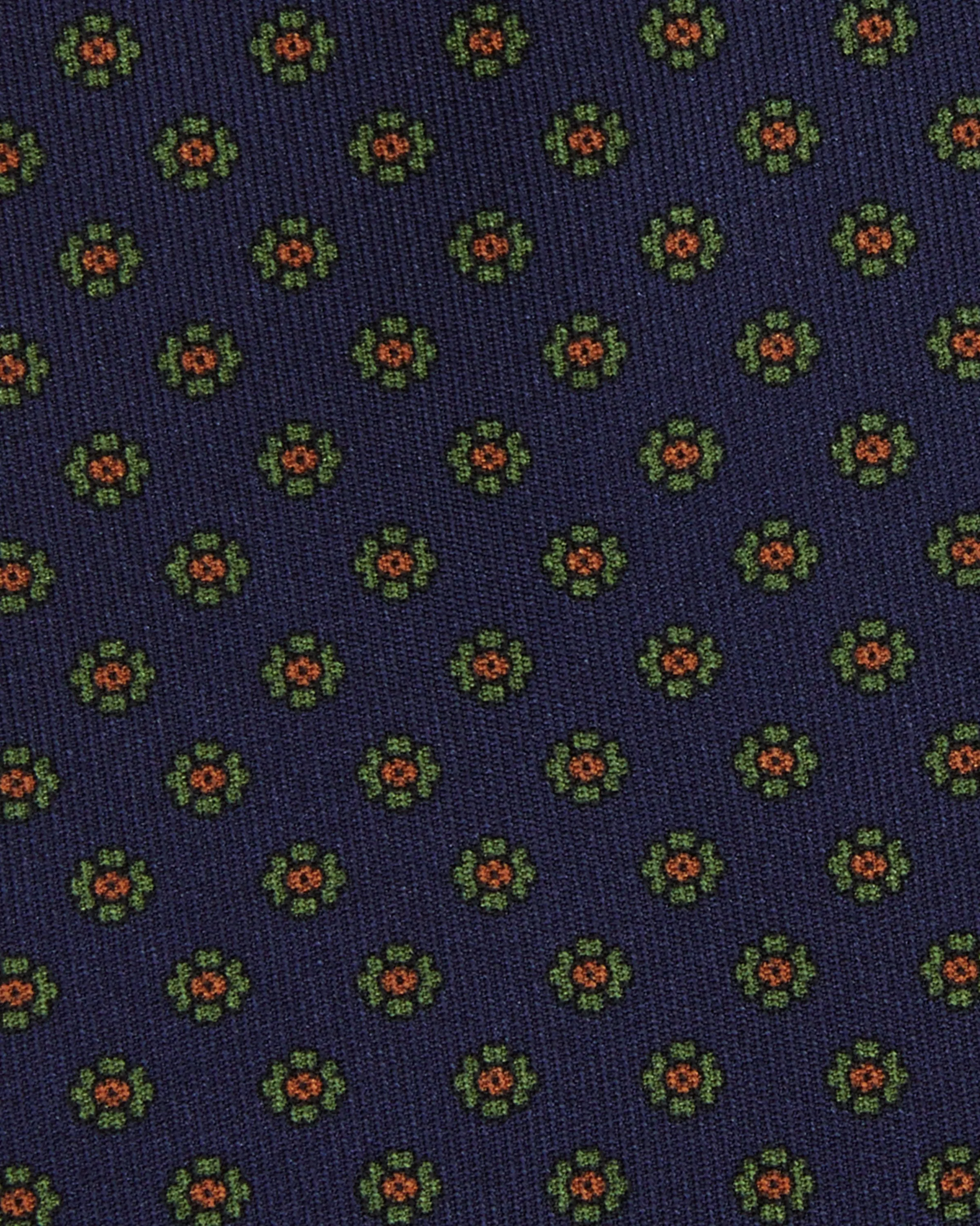 Silk Print Tie in Navy/Moss/Orange Flower