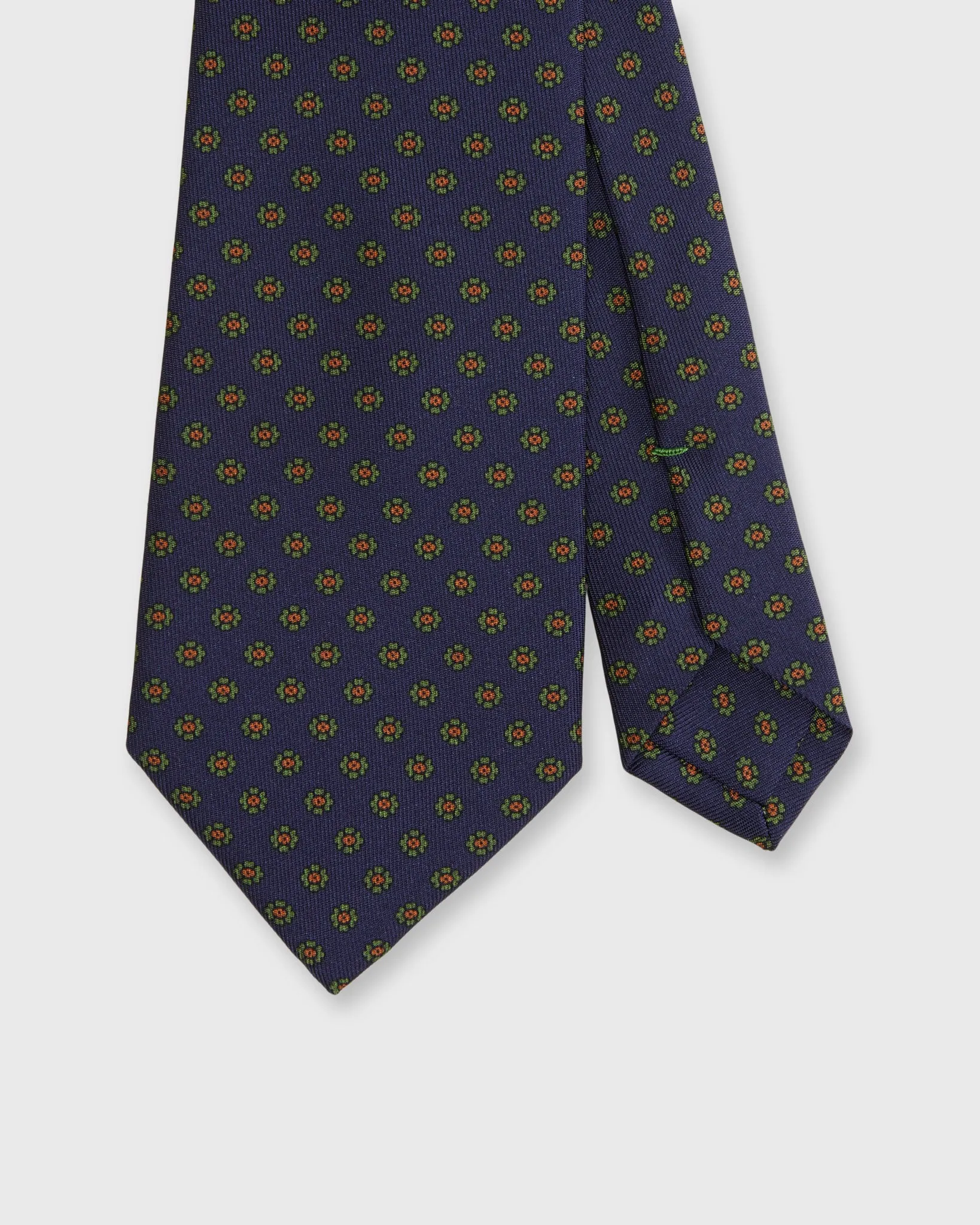 Silk Print Tie in Navy/Moss/Orange Flower