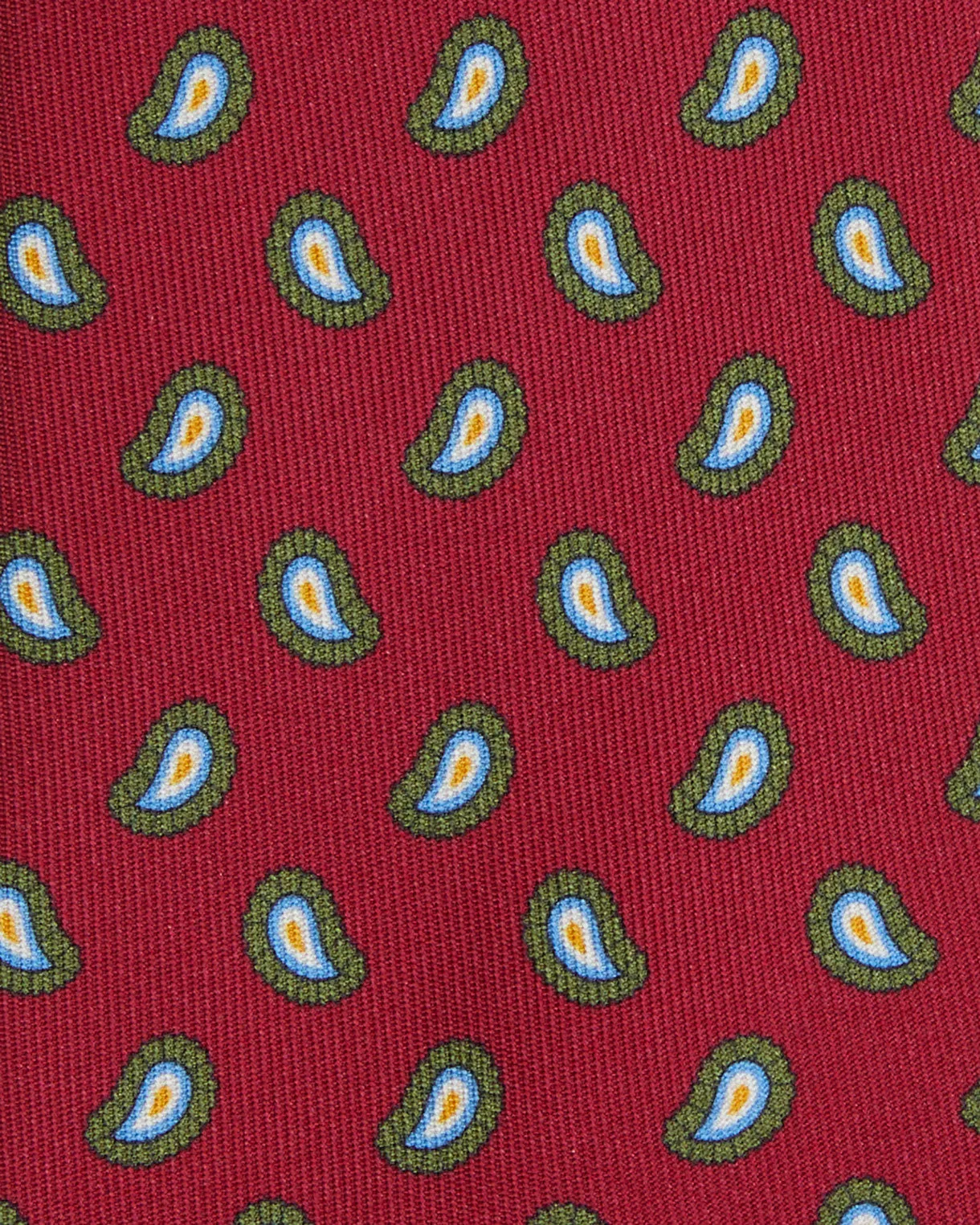 Silk Print Tie in Red/Green/Sky Paisley