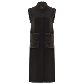 Stand Collar Midi Vest with Pockets - Anthracite