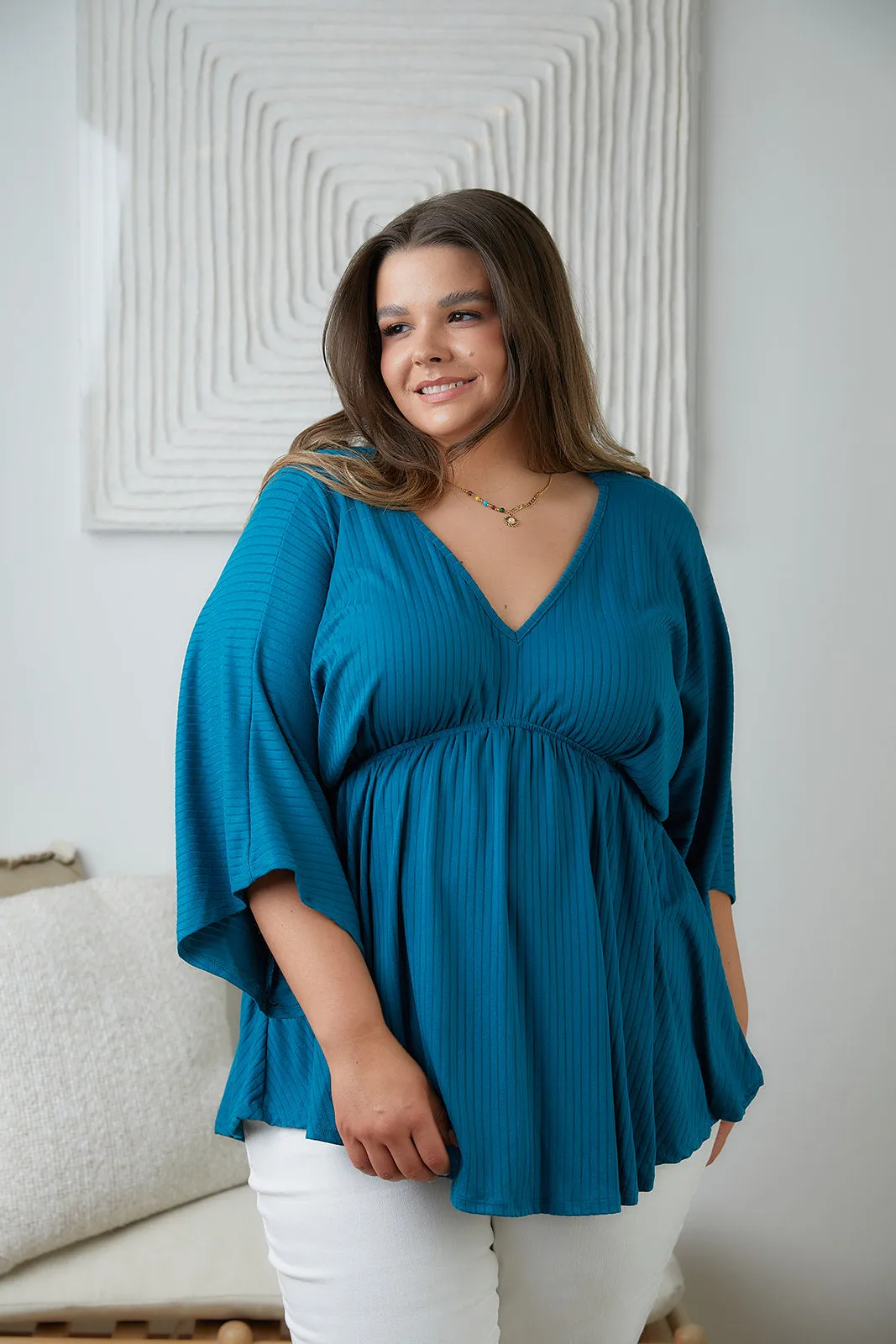 Storied Moments Draped Peplum Top in Teal