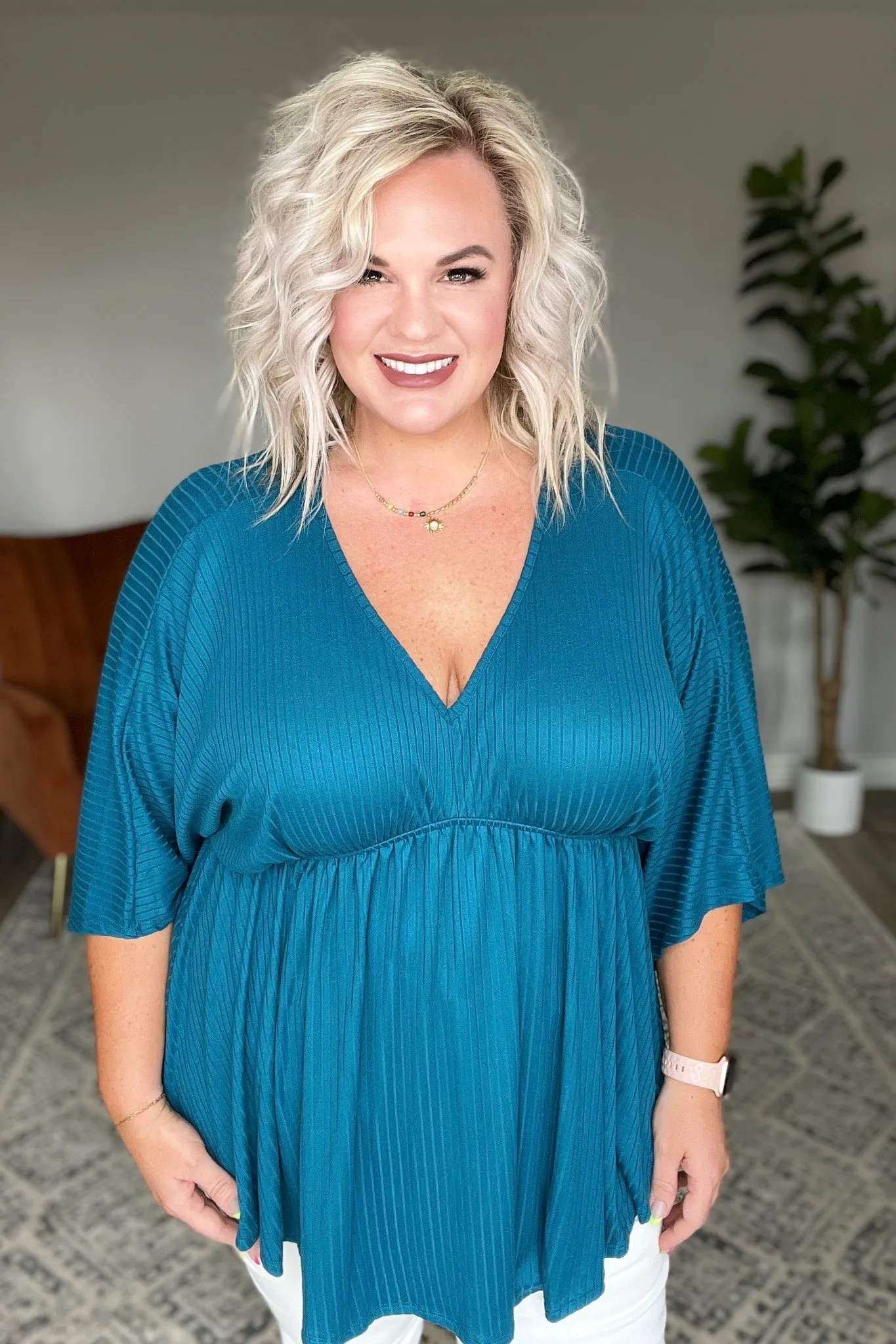 Storied Moments Draped Peplum Top in Teal