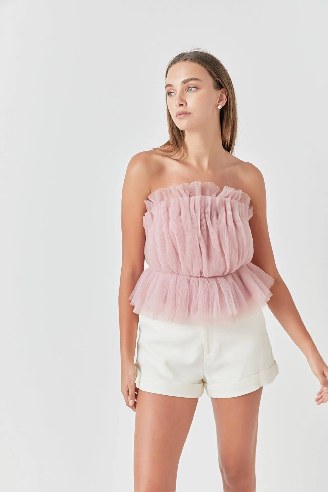 Strapless Tulle Peplum Top