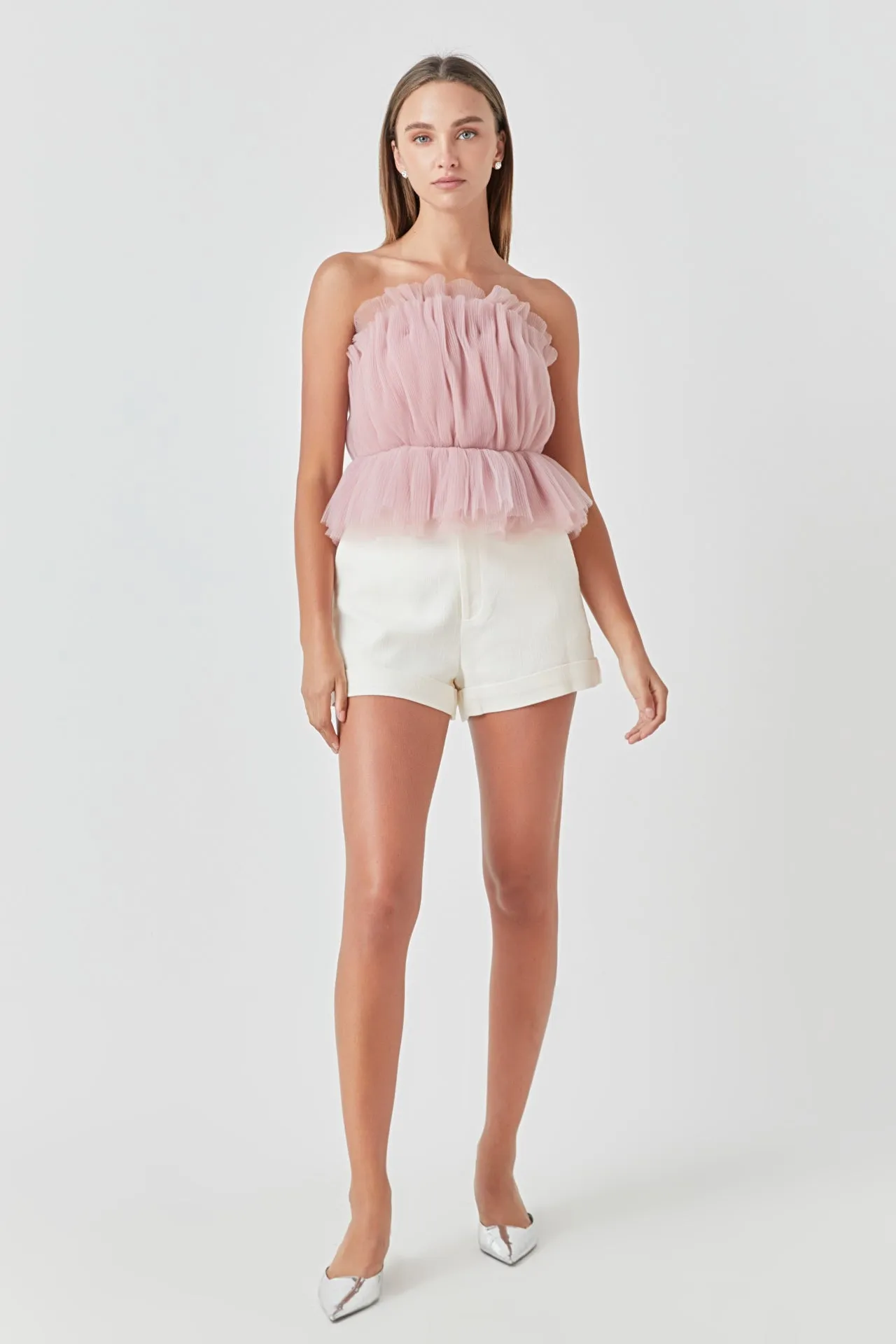 Strapless Tulle Peplum Top