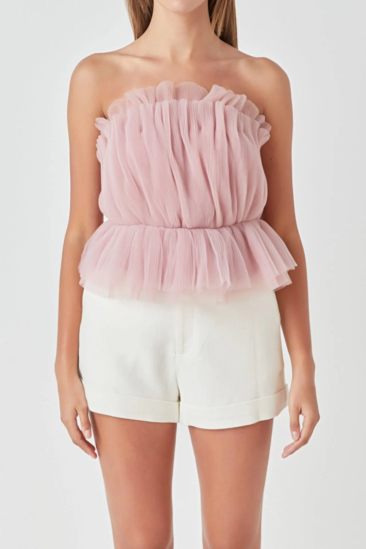 Strapless Tulle Peplum Top