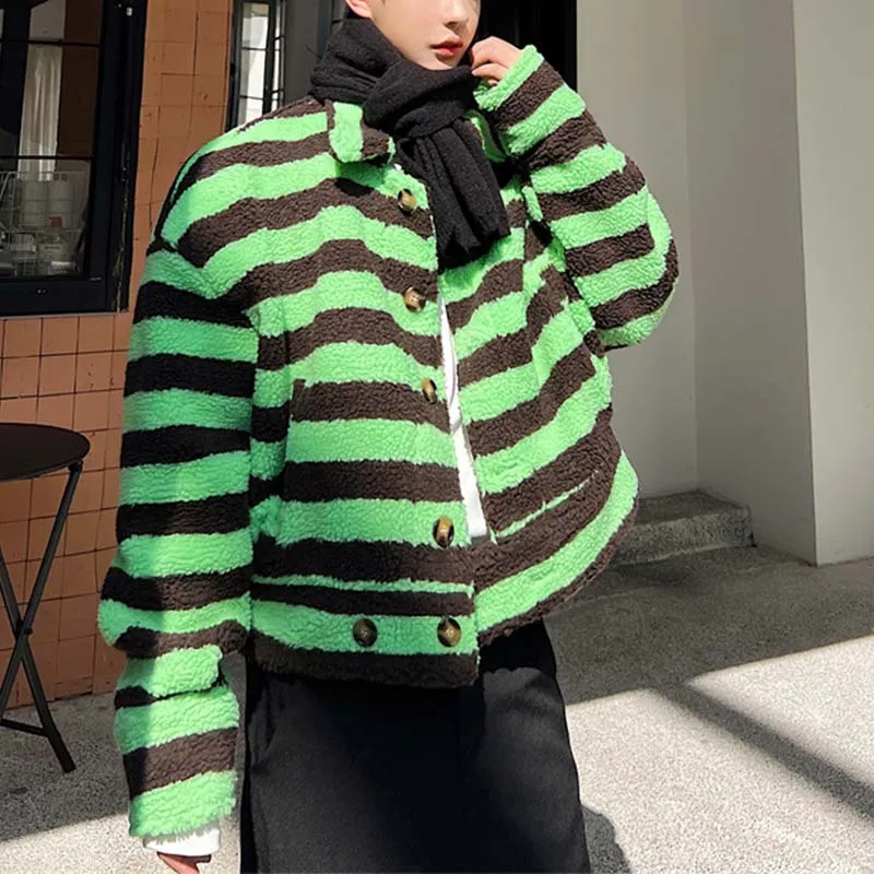 Striped Fleece Cropped Jackets