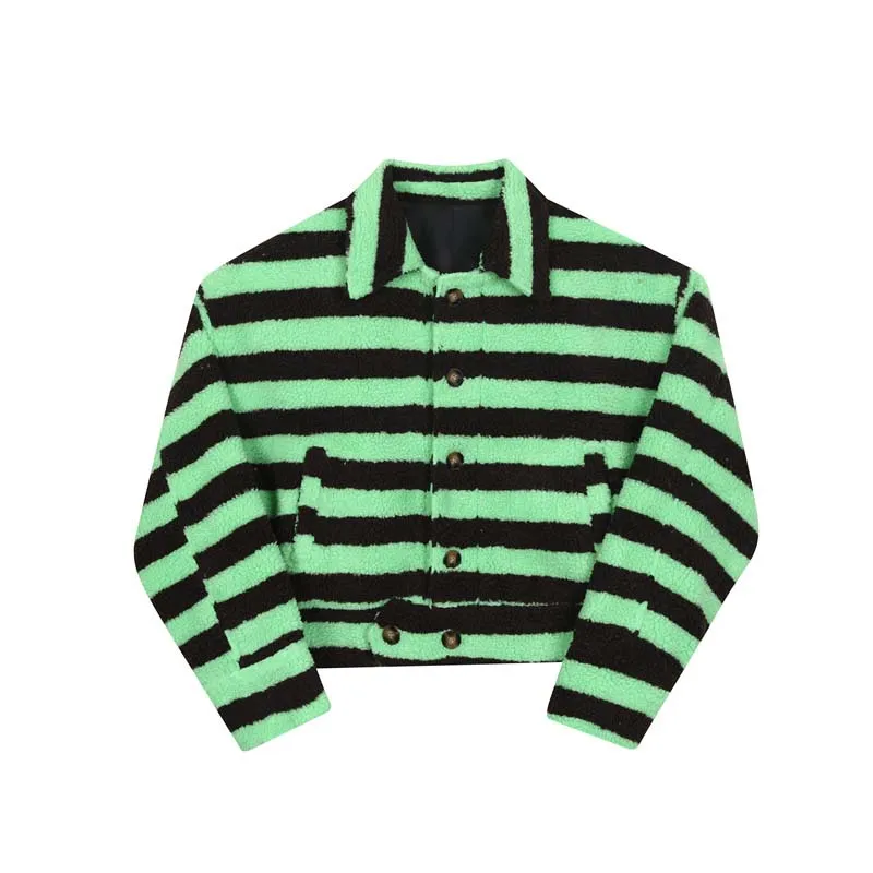 Striped Fleece Cropped Jackets