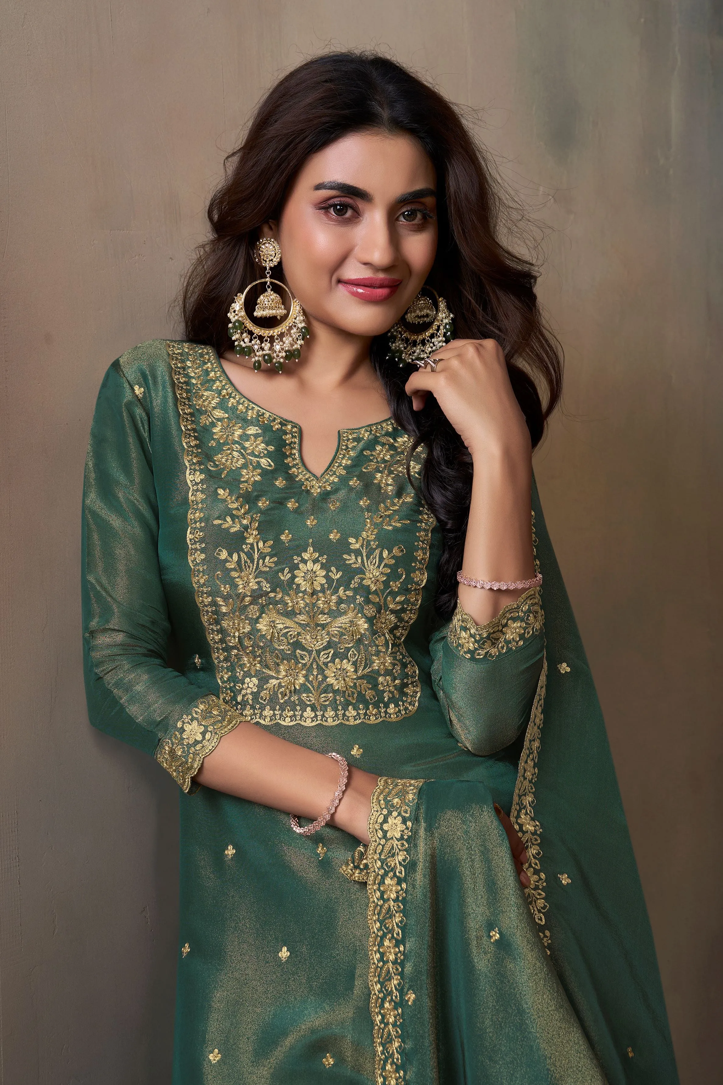 Teal Green Banarasi Tissue Silk Palazzo Set