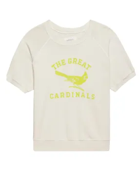 The Short Sleeve Sweatshirt. Graphic -- Washed White with Perched Cardinal Graphic