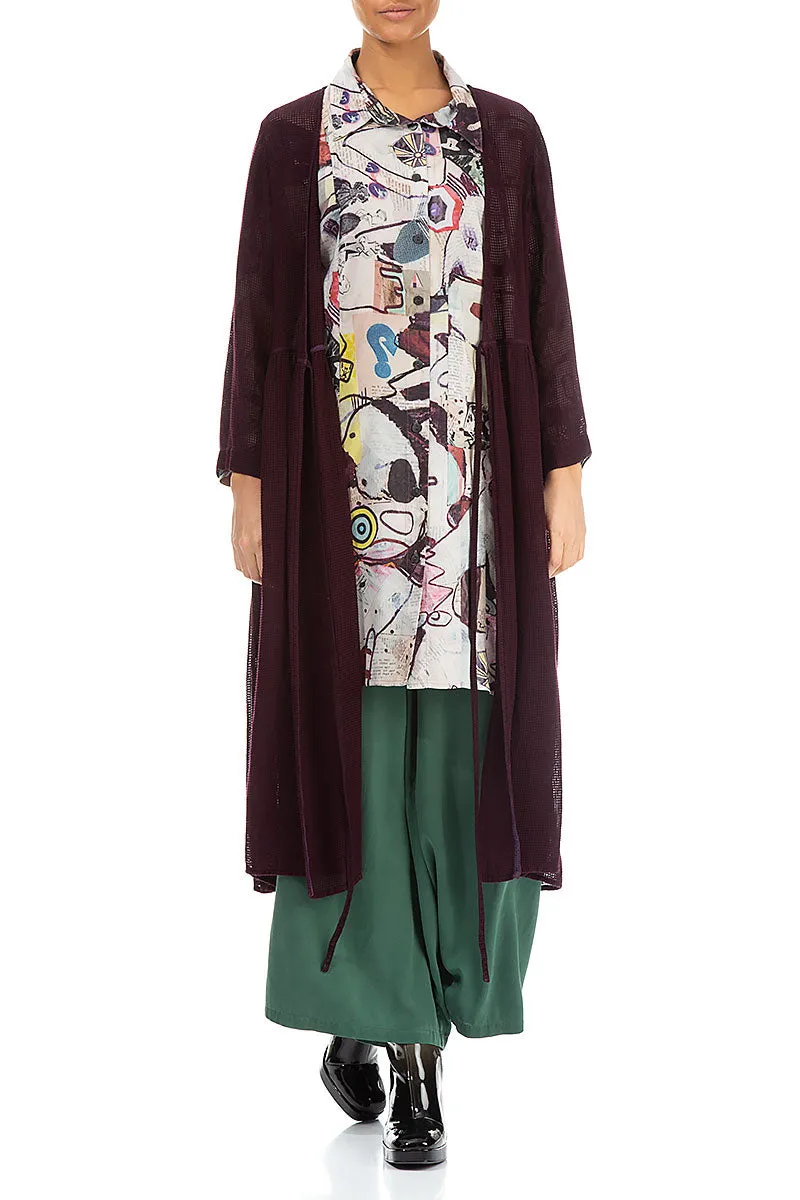 Tie Front Aubergine Mesh Silk Rayon Jacket