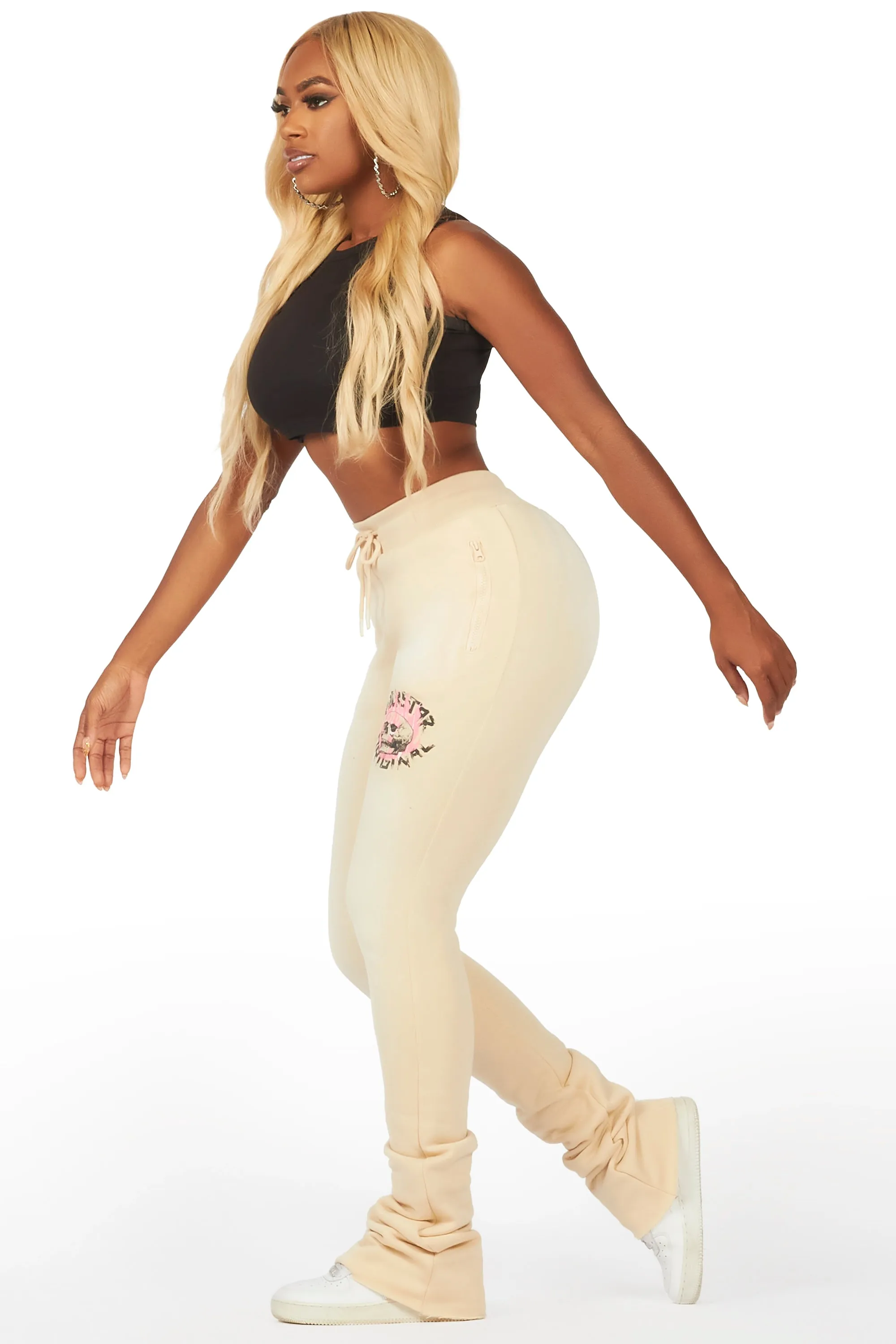 Vankela Beige Super Stacked Track Pant