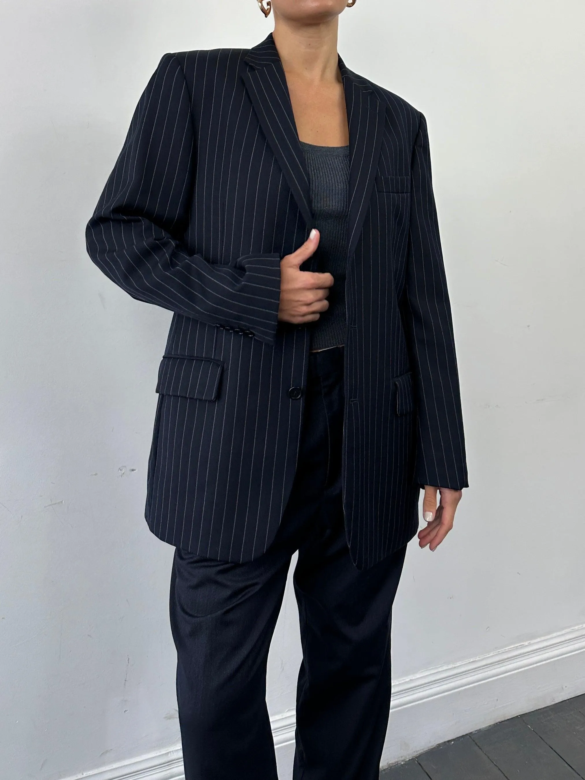 Vintage Pinstripe Pure Wool Single Breasted Blazer - 42R/XL