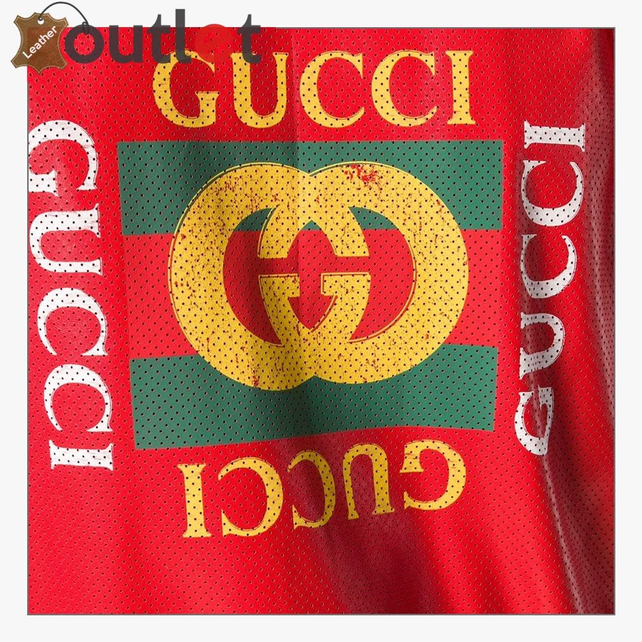 Womens Leather Bomber Jacket with Gucci Logo