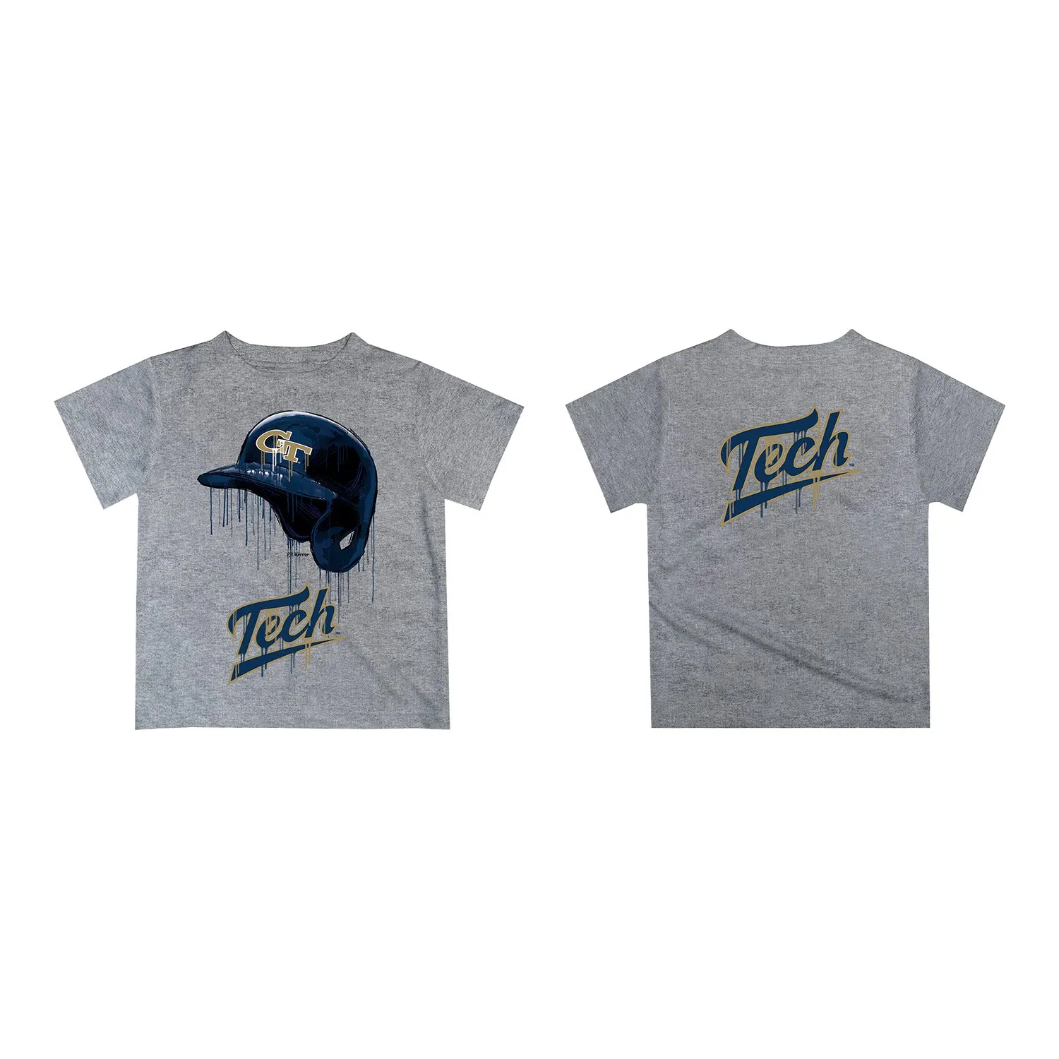 Youth Georgia Tech Yellow Jackets Dripping Baseball Helmet Grey T-Shirt